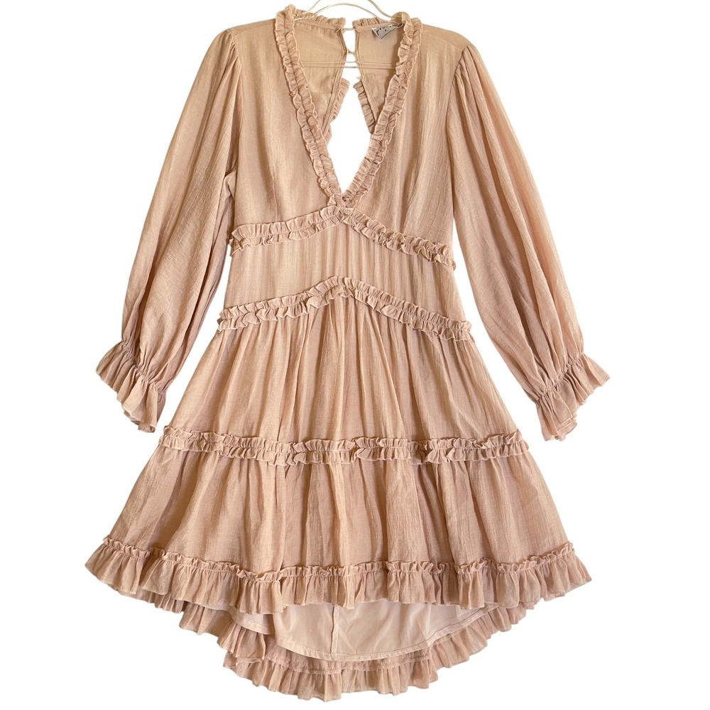 Princess Polly Ruffle Mini Dress Women 12 Pink Open Back Tiered Boho Coquette